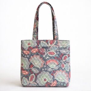 Vera Bradley Quilted Tote Bag Purse | Nomadic Floral Pattern | Gray/Red/Mint
